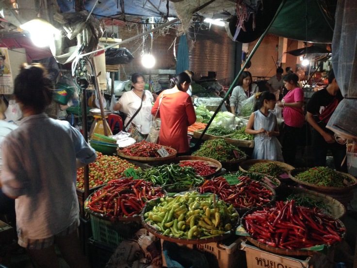 Markets everywhere. Chilies, beloved here in Thailand and in Mexico, where I live. Markets everywhere.